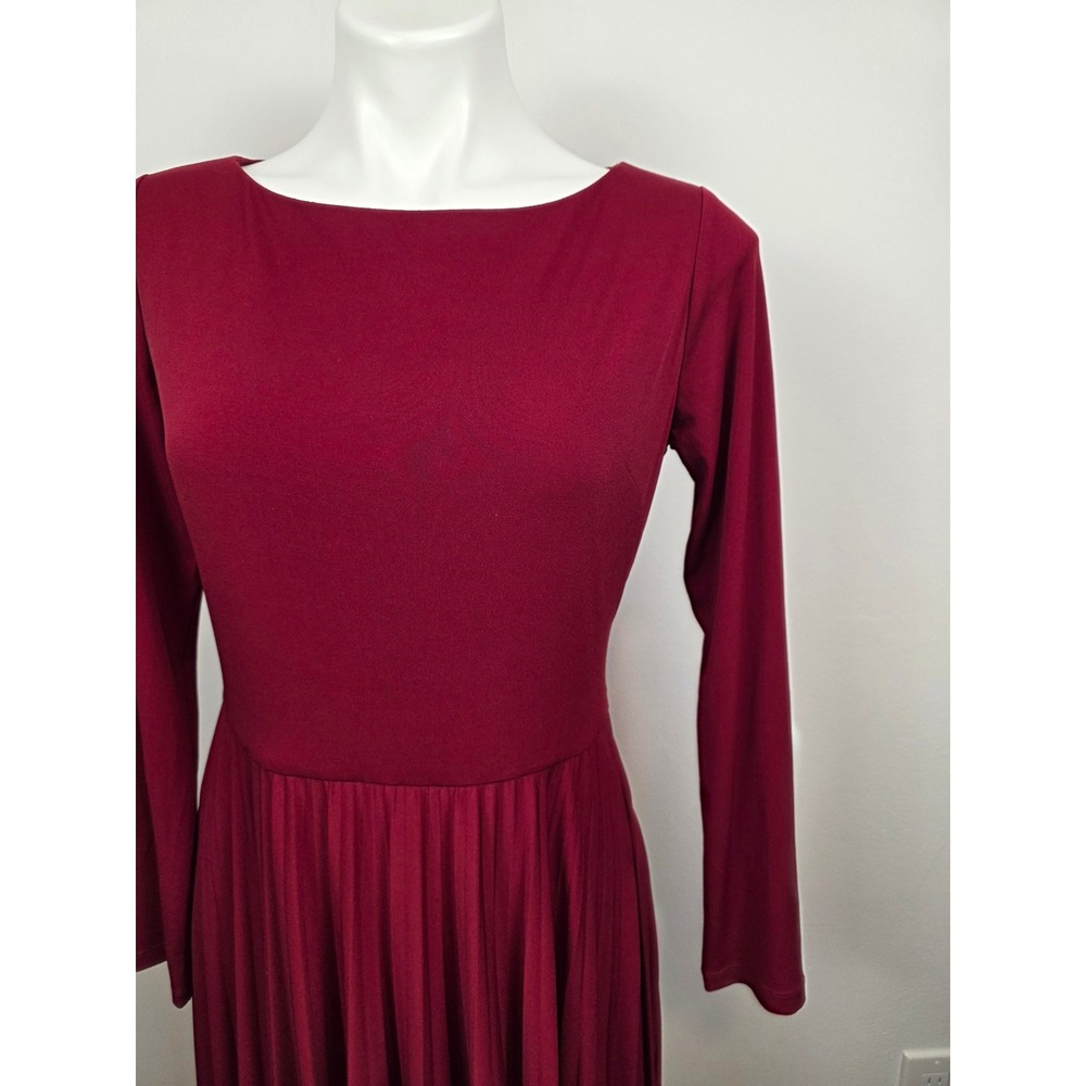 Coldwater Creek Burgundy Long Sleeve Midi Pleated Dress Size 6 - Picture 3 of 9